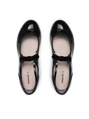 Mayoral Glossy Black Dress Shoes with Bow